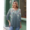 Zeagoo 3/4 Length Sleeve Womens Tops Round Neck Casual Summer Tunic Tops Basic Tees Blouses Dressy T-Shirts Pleated Shirts(Grey Floral)