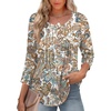 Zeagoo 3/4 Length Sleeve Womens Tops Round Neck Casual Summer Tunic Tops Basic Tees Blouses Dressy T-Shirts Pleated Shirts(Mz453)