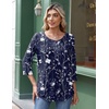Zeagoo 3/4 Length Sleeve Womens Tops Round Neck Casual Summer Tunic Tops Basic Tees Blouses Dressy T-Shirts Pleated Shirts(Navy Floral)