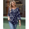 Zeagoo 3/4 Length Sleeve Womens Tops Round Neck Casual Summer Tunic Tops Basic Tees Blouses Dressy T-Shirts Pleated Shirts(Navy Floral)