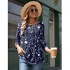 Zeagoo 3/4 Length Sleeve Womens Tops Round Neck Casual Summer Tunic Tops Basic Tees Blouses Dressy T-Shirts Pleated Shirts(Navy Floral)