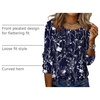 Zeagoo 3/4 Length Sleeve Womens Tops Round Neck Casual Summer Tunic Tops Basic Tees Blouses Dressy T-Shirts Pleated Shirts(Navy Floral)