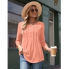 Zeagoo 3/4 Length Sleeve Womens Tops Round Neck Casual Summer Tunic Tops Basic Tees Blouses Dressy T-Shirts Pleated Shirts(Pink)