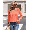 Zeagoo 3/4 Length Sleeve Womens Tops Round Neck Casual Summer Tunic Tops Basic Tees Blouses Dressy T-Shirts Pleated Shirts(Pink)