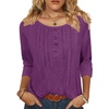 Zeagoo 3/4 Length Sleeve Womens Tops Round Neck Casual Summer Tunic Tops Basic Tees Blouses Dressy T-Shirts Pleated Shirts(Purple)