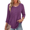 Zeagoo 3/4 Length Sleeve Womens Tops Round Neck Casual Summer Tunic Tops Basic Tees Blouses Dressy T-Shirts Pleated Shirts(Purple)
