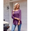 Zeagoo 3/4 Length Sleeve Womens Tops Round Neck Casual Summer Tunic Tops Basic Tees Blouses Dressy T-Shirts Pleated Shirts(Purple)