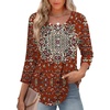 Zeagoo 3/4 Length Sleeve Womens Tops Round Neck Casual Summer Tunic Tops Basic Tees Blouses Dressy T-Shirts Pleated Shirts(Red)