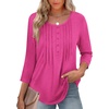 Zeagoo 3/4 Length Sleeve Womens Tops Round Neck Casual Summer Tunic Tops Basic Tees Blouses Dressy T-Shirts Pleated Shirts(Rose)