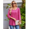 Zeagoo 3/4 Length Sleeve Womens Tops Round Neck Casual Summer Tunic Tops Basic Tees Blouses Dressy T-Shirts Pleated Shirts(Rose)