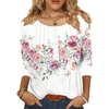 Zeagoo 3/4 Length Sleeve Womens Tops Round Neck Casual Summer Tunic Tops Basic Tees Blouses Dressy T-Shirts Pleated Shirts(White)