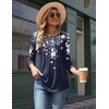 Zeagoo 3/4 Length Sleeve Womens Tops Round Neck Casual Summer Tunic Tops Basic Tees Blouses Dressy T-Shirts Pleated Shirts(White Flower_sf103)