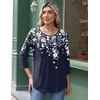 Zeagoo 3/4 Length Sleeve Womens Tops Round Neck Casual Summer Tunic Tops Basic Tees Blouses Dressy T-Shirts Pleated Shirts(White Flower_sf103)