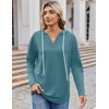 Zeagoo Hoodies for Women Long Sleeve Drawstring V Neck Pullover Sweatshirts Shirts Loose Casual Fall Tops(Blue Green)