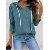 Zeagoo Hoodies for Women Long Sleeve Drawstring V Neck Pullover Sweatshirts Shirts Loose Casual Fall Tops(Blue Green)