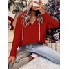 Zeagoo Hoodies for Women Long Sleeve Drawstring V Neck Pullover Sweatshirts Shirts Loose Casual Fall Tops(Bright Red)
