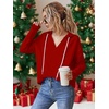 Zeagoo Hoodies for Women Long Sleeve Drawstring V Neck Pullover Sweatshirts Shirts Loose Casual Fall Tops(Bright Red)