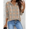 Zeagoo Hoodies for Women Long Sleeve Drawstring V Neck Pullover Sweatshirts Shirts Loose Casual Fall Tops(Khaki Plaid)