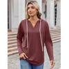 Zeagoo Hoodies for Women Long Sleeve Drawstring V Neck Pullover Sweatshirts Shirts Loose Casual Fall Tops(Wine Red)