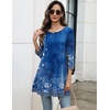 Zeagoo Women Tops 3/4 Sleeve Dressy Casual Plus Size Tunics Loose Blouses(Blue Flower-mz845)