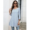 Zeagoo Women Tops 3/4 Sleeve Dressy Casual Plus Size Tunics Loose Blouses(Blue Stripes-tz591)