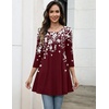 Zeagoo Women Tops 3/4 Sleeve Dressy Casual Plus Size Tunics Loose Blouses(Burgundy Flower-sf186)