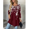 Zeagoo Women Tops 3/4 Sleeve Dressy Casual Plus Size Tunics Loose Blouses(Burgundy Flower-sf186)