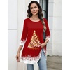 Zeagoo Women Tops 3/4 Sleeve Dressy Casual Plus Size Tunics Loose Blouses(Christmas Red-sd489)