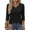 Zeagoo Womens Blouse Casual 3/4 Length Sleeve V Neck Basic T-Shirts(B)