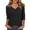 Zeagoo Womens Blouse Casual 3/4 Length Sleeve V Neck Basic T-Shirts(B)