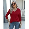 Zeagoo Womens Blouse Casual 3/4 Length Sleeve V Neck Basic T-Shirts(Red)