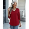Zeagoo Womens Blouse Casual 3/4 Length Sleeve V Neck Basic T-Shirts(Red)