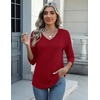 Zeagoo Womens Blouse Casual 3/4 Length Sleeve V Neck Basic T-Shirts(Red)