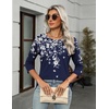 Zeagoo Women’s Casual 3/4 Sleeve T-Shirts Round Neck Tunic Tops Work Blouse(Blue Flower-sf103)