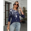 Zeagoo Women’s Casual 3/4 Sleeve T-Shirts Round Neck Tunic Tops Work Blouse(Blue Flower-sf103)