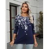 Zeagoo Women’s Casual 3/4 Sleeve T-Shirts Round Neck Tunic Tops Work Blouse(Blue Flower-sf103)