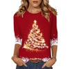 Zeagoo Women’s Casual 3/4 Sleeve T-Shirts Round Neck Tunic Tops Work Blouse(Christmas Red-sd489)