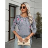 Zeagoo Women’s Casual 3/4 Sleeve T-Shirts Round Neck Tunic Tops Work Blouse(Grey Flower)