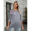 Zeagoo Women’s Casual 3/4 Sleeve T-Shirts Round Neck Tunic Tops Work Blouse(Grey Flower)