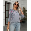Zeagoo Women’s Casual 3/4 Sleeve T-Shirts Round Neck Tunic Tops Work Blouse(Grey Flower)