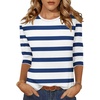 Zeagoo Women’s Casual 3/4 Sleeve T-Shirts Round Neck Tunic Tops Work Blouse(Navy Stripes-tz290)