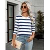Zeagoo Women’s Casual 3/4 Sleeve T-Shirts Round Neck Tunic Tops Work Blouse(Navy Stripes-tz290)