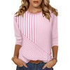 Zeagoo Women’s Casual 3/4 Sleeve T-Shirts Round Neck Tunic Tops Work Blouse(Pink Stripes-tz300)