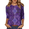 Zeagoo Women’s Casual 3/4 Sleeve T-Shirts Round Neck Tunic Tops Work Blouse(Purple Boho Mz907)