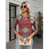 Zeagoo Women’s Casual 3/4 Sleeve T-Shirts Round Neck Tunic Tops Work Blouse(Red Bohemia-mz870)