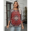 Zeagoo Women’s Casual 3/4 Sleeve T-Shirts Round Neck Tunic Tops Work Blouse(Red Bohemia-mz870)