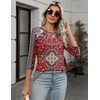 Zeagoo Women’s Casual 3/4 Sleeve T-Shirts Round Neck Tunic Tops Work Blouse(Red Bohemia-mz870)