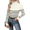 Zeagoo Womens Sweaters Turtleneck Cable Knit Long Sleeve Pullover Fall Tops(Stripe Apricot)