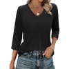 Zeagoo 3/4 Length Sleeve Womens Tops Casual V Neck Shirts Soft Basic Tees(Black)