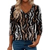 Zeagoo 3/4 Length Sleeve Womens Tops Casual V Neck Shirts Soft Basic Tees(Black Leopard)